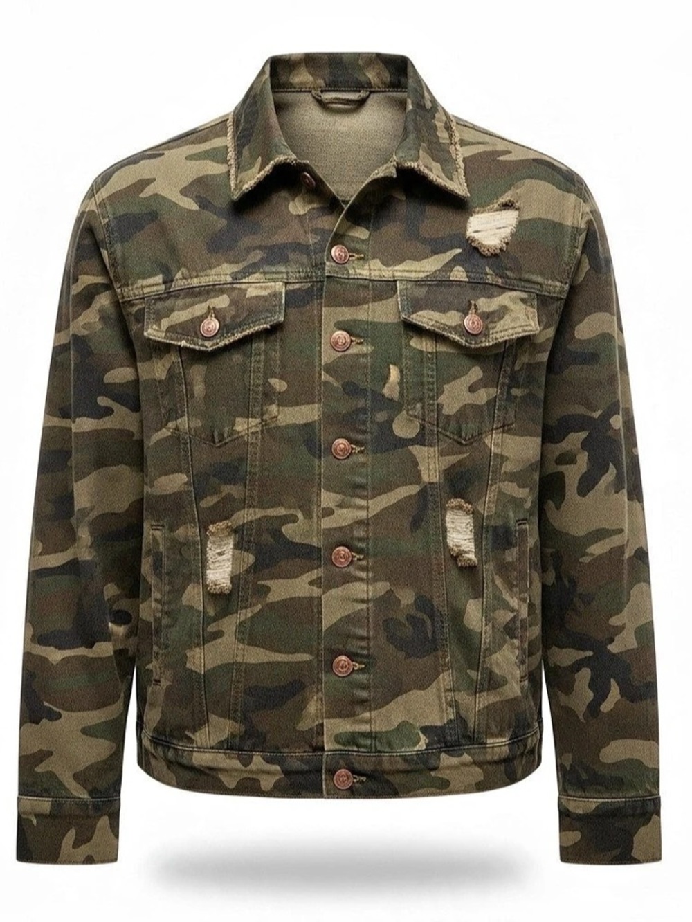 No Boundaries Distressed Camo Denim Jacket Girls Large Camo Distressed Jacket